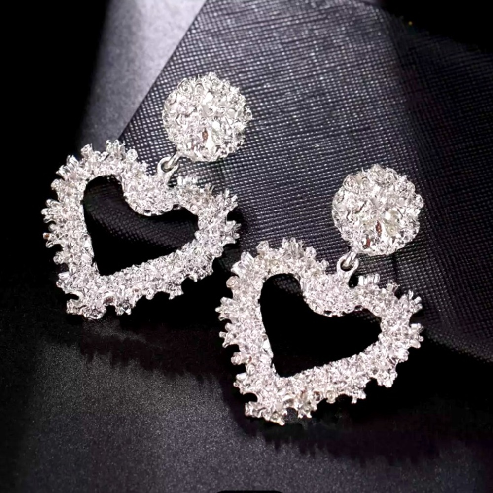 Silver Tone Heart Drop Earrings